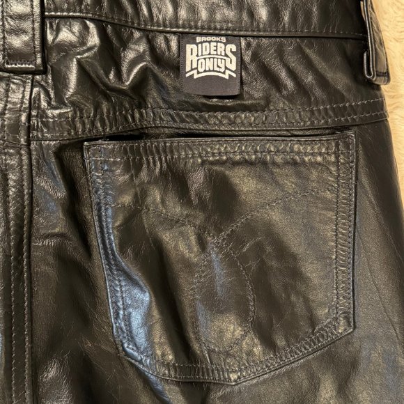 Brooks Black Genuine Leather Pants Size 30 - Picture 3 of 8